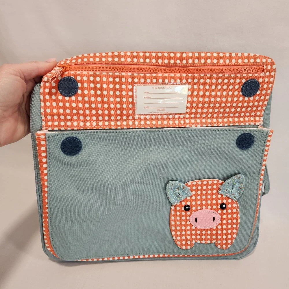 SugarBooger Fresh & Messy Organizer Blue Canvas Pig Bag Orange Polka Dot‎